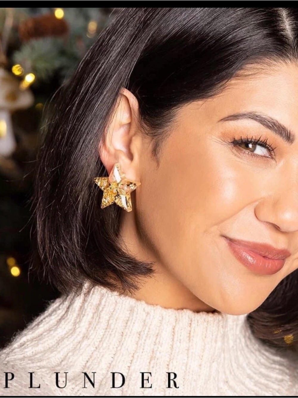 Plunder Design Sparkling Gold Star Acrylic Stud Earrings